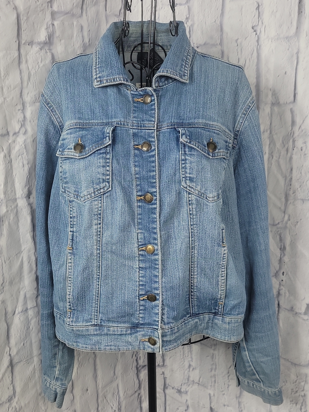 Faded Glory Denim Jacket 1X Handmade Macrame Back Women's